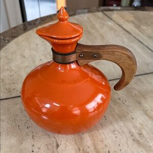 Bauer Orange Ceramic Pitcher with Wooden Handle